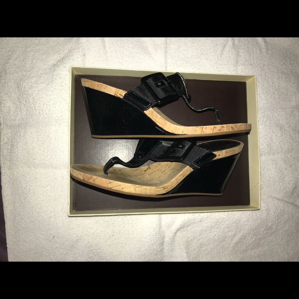 COACH Black Cork Wedge Sandals